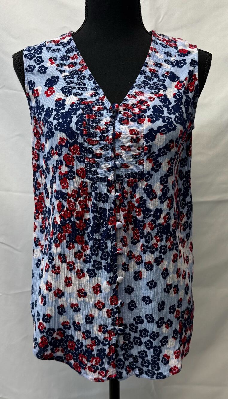 Womens Liz Claiborne Textured Top Size S Floral Lightweight Summer Picnic Beach